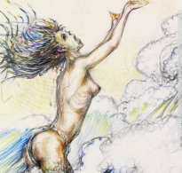 "Najaden und Triton" | Zeichnung | Buntstifte auf Papier | Fragment | 59,5 x 84 cm |  2006
