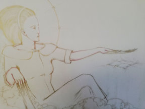 "DAS GOLDENE ZEITALTER“ | Zeichnung | Blei-, Buntstifte, goldener Filzstift auf Papier | Fragment | 59,5 x 84 cm | 2004