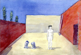  "Raumsituation mit Figur" | "Die Gäste kommen!" V1 | Aquarell auf Papier | 24 x 17 cm | Fragment | 2001