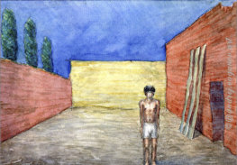  "Raumsituation mit Figur" | "Die Gäste kommen!" V3 | Aquarell auf Papier | 24 x 17 cm | Fragment | 2001