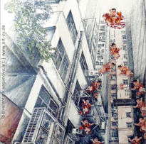 Serie "HONG KONG.ZWISCHENRÄUME" | Zeichnung | Fineliner, Filzstifte |  Fragment | 120 x 65 cm | 03.08.2013