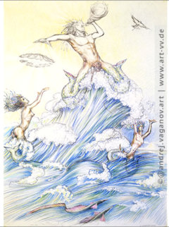 "Najaden und Triton" Zeichnung Buntstifte auf Papier 59,5 x 84 cm 2006