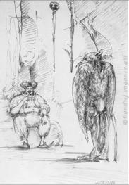 “Vögel-Menschen“ T2 | Zeichnung | Bleistift auf Papier | 32,5x46,5 cm | 1999