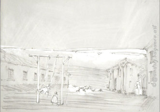 "Landschaft-02" |  "Raumsituation mit Figur" | Zeichnung | Bleistift auf Papier | 20 x 14,5 cm | 1992